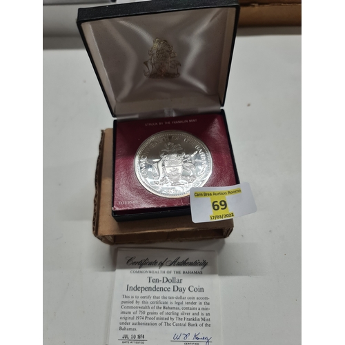 69 - Bahamas 1974 Ten Dollars $10 KM# 68a Sterling Silver Proof Coin