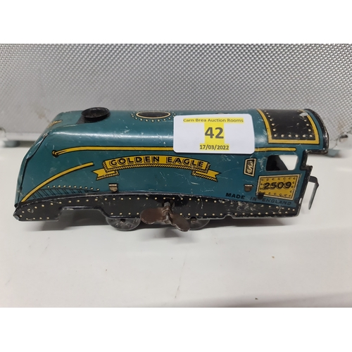 42 - 200122/05 Wells Brimtoy O Gauge Tinplate Golden Eagle 2509 Clockwork Locomotive