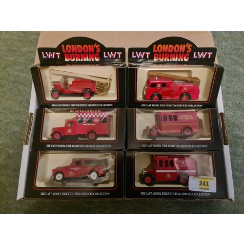 238 - Lledo 6 X London's Burning Diecast Models Dennis Fire Engine Brigade 1:43