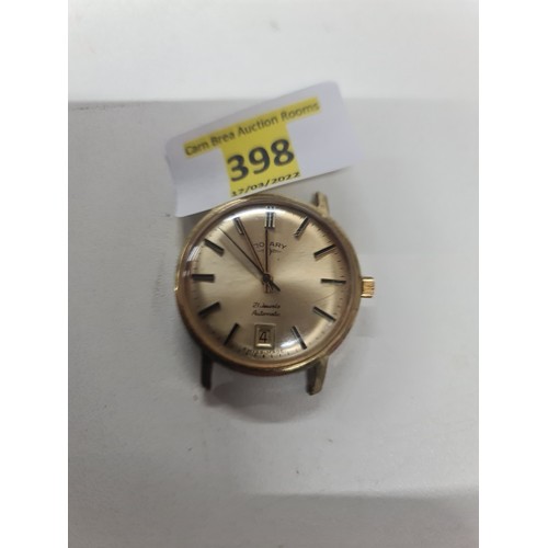 398 - Rotary Mens Vintage Hand Wind 21 Jewels Gold plated Watch with Black numbers