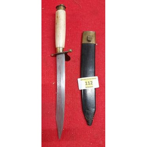 112 - Rare c1930s Spanish dagger with bone handle and wood scabbard, stamped 193(could not read last numbe... 