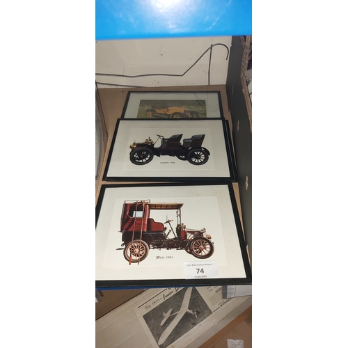 74 - 4 framed pictures of cars