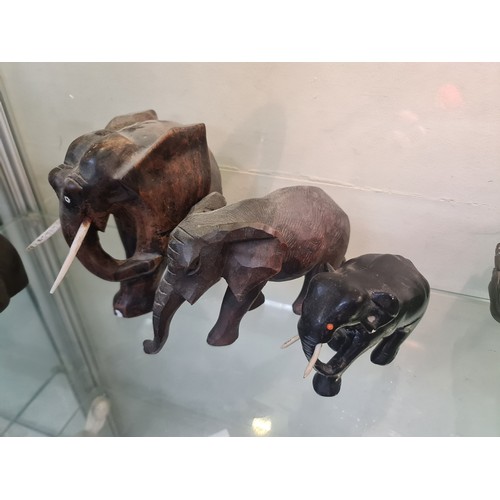 97 - Two wooden & one ceramic elephants