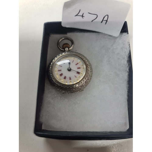 47A - Ladies silver fob watch gwo