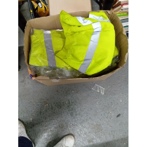 117 - box full of part worn hi-vis workmens winter coats