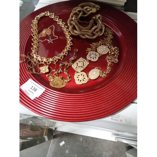 138 - plate of good quality avon, monet, m&s etc gold plated necklaces