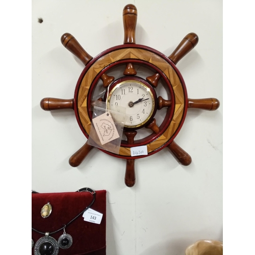 143A - SHIPS WHEEL CLOCK Made in Australia by Ken Miles with native hard woods GWO