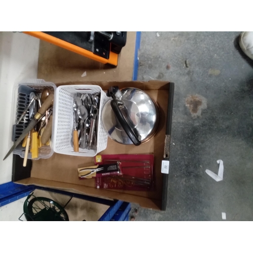 22 - box cutlery & copper bottom kettle