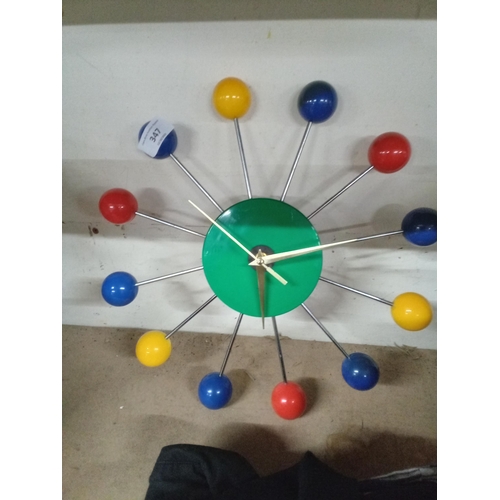 347 - multi colour ball wall clock (needs battery)