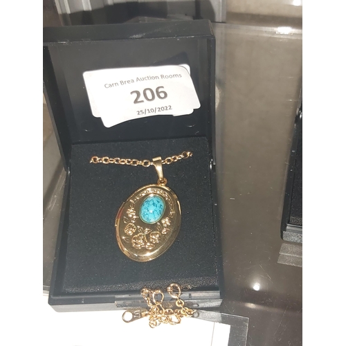 206 - Boxed turquoise locket pendent necklace