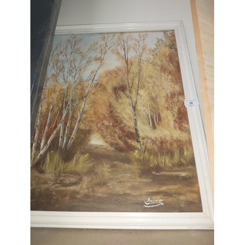 38 - Framed/signed pastel woodland scene