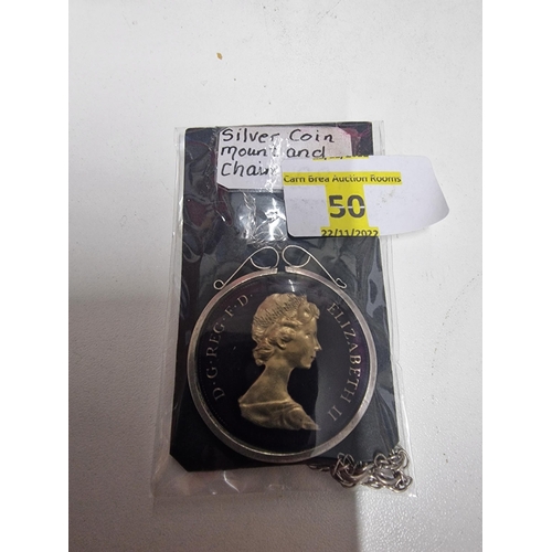 50 - Silver mount coin & chain