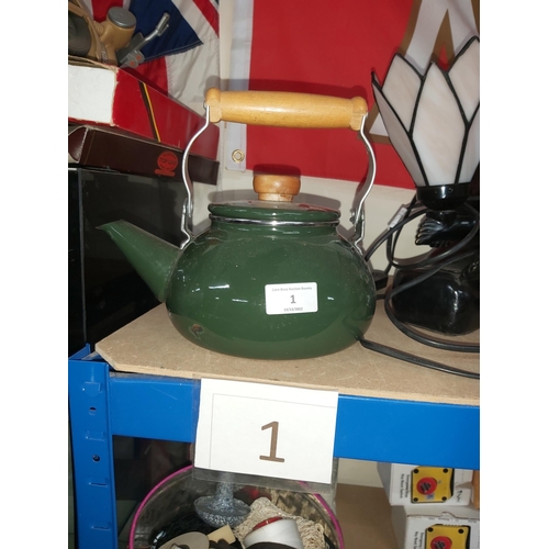 1 - green metal kettle