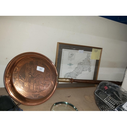 347 - copper bed pan engraved with chinese design