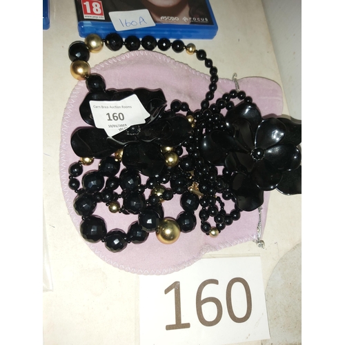 160 - chunky black floral necklace & bracelet set (lilac bag)