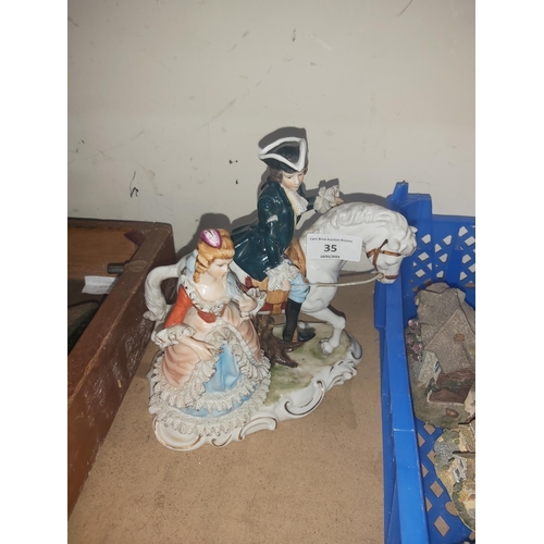 35 - pottery figure of rider & companion (at fault, broken arm)
