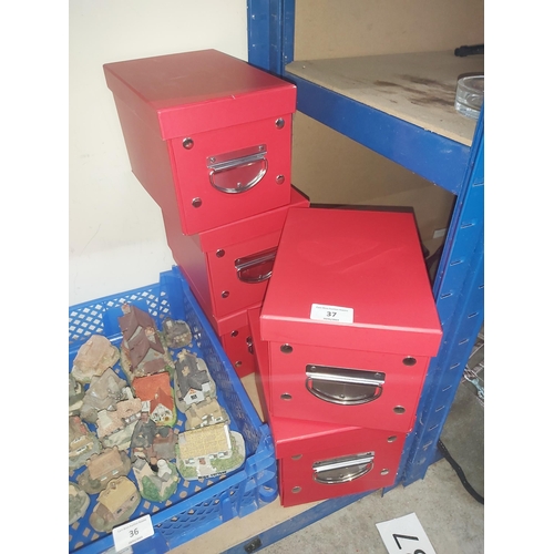 37 - 5 red storage boxes