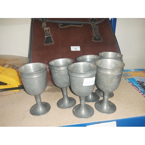 46A - 6 x italian hallmarked pewter beer/wine goblets