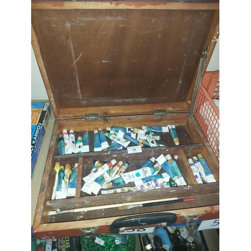 58 - wood artists box with paints