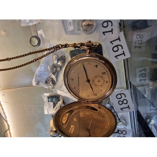 188a - Gold Plated Hunter Pocket Watch & Albert Chain