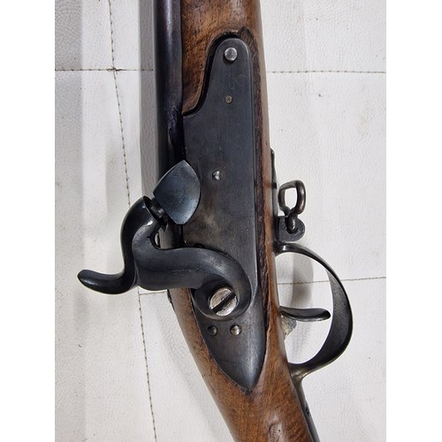 8A - Rare 1820 Swiss Originally flint lock 3 band Military rifle converted 1840. 37 1/2 