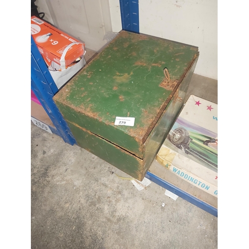 279 - metal green box & contents