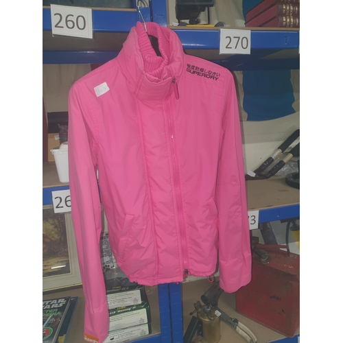 260A - pink superdry ladies coat size medium