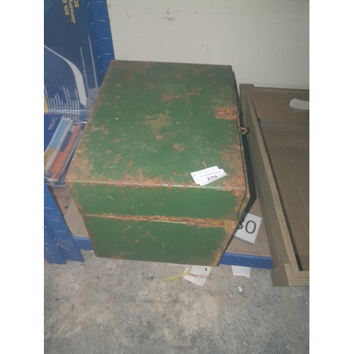 279 - metal green box & contents