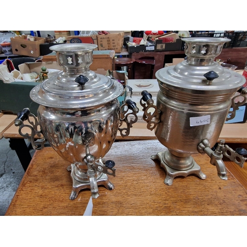 440E - 2 x Vintage Chrome/plated Russian Samovars with cables