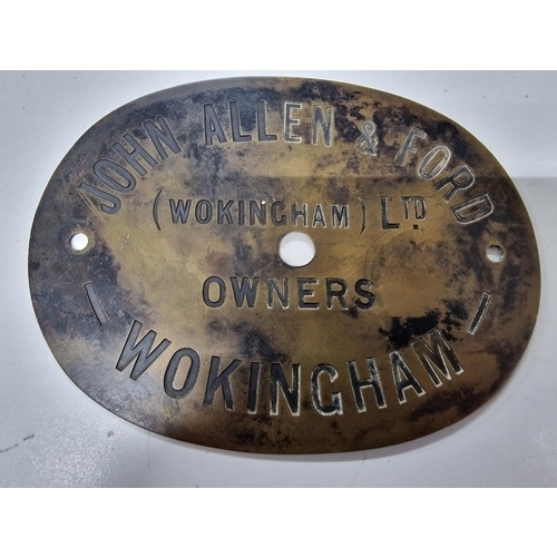 448 - John Allen Brass Plaque 20cm x 15cm unsure of age