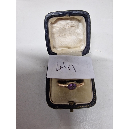 441 - 9ct gold solitaire Amethyst ring N/N 1/2