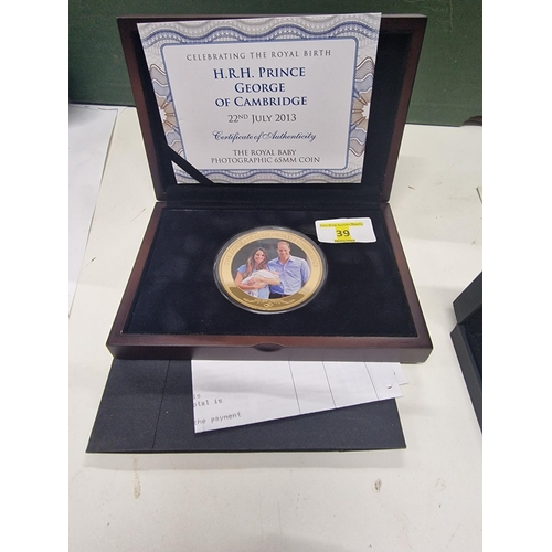 39 - Cased H.R.H Prince George Of Cambridge 2013 $5 Proof Coin & Certificate