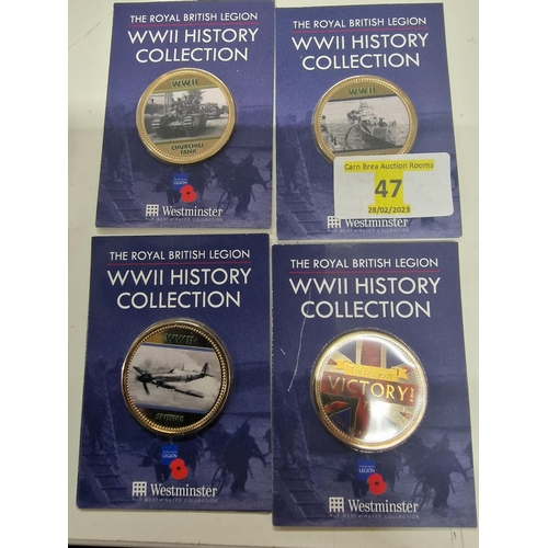 47 - Set Of 4 Mint Proof Royal British Legion WWII History Collection Coins