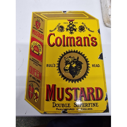 654 - Colemans Mustard enamel 20cm x 18cm unsure of age