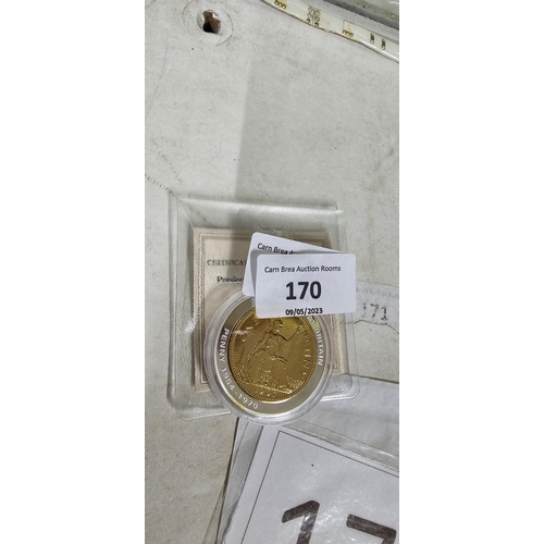 170 - 1967 GOLD PLATED PENNY in a silver plated medallion
History of British currency proof medallion and ... 