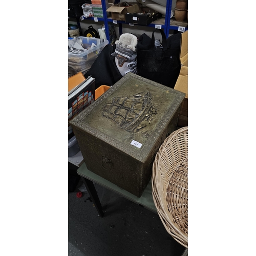 483 - brass embossed log box coal box