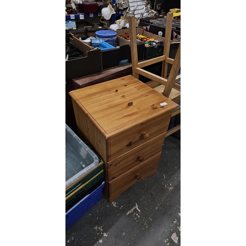 497 - pine 3 drawer bedside cabinet