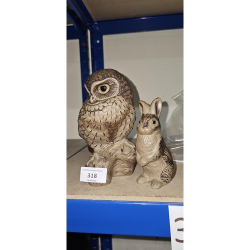 318 - poole rabbit figure &china tawny owl figure UNABLE TO POST