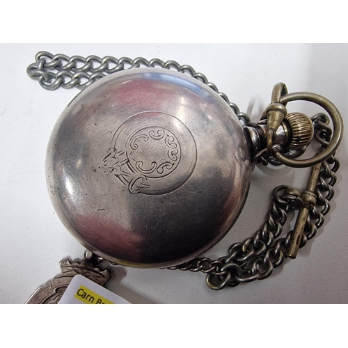 379 - Silver Elgin Pocket watch with silver fob unmarked chain needs service