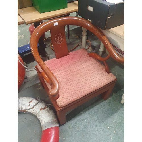 92 - large chinese hardwood carved chair and cushion