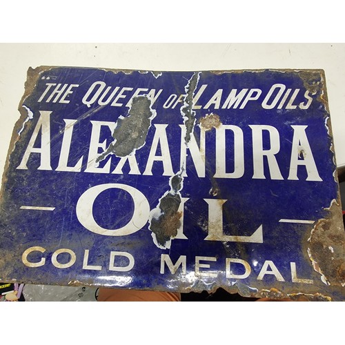 426 - Alexandra oil gold medal enamel sign double sided 19th centuary