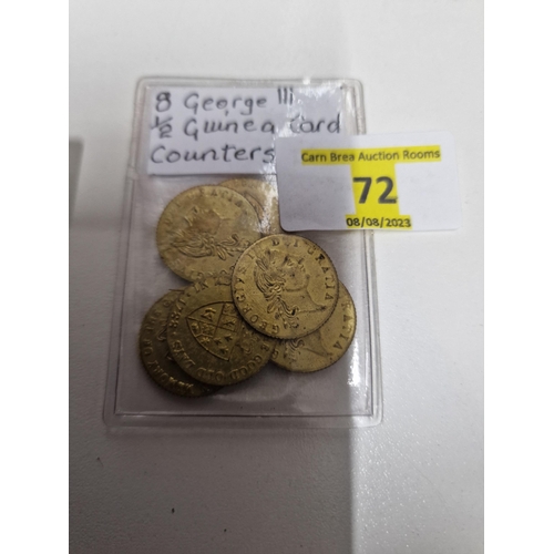 72 - 8 x George 3rd 1/2 Guinea coin counters