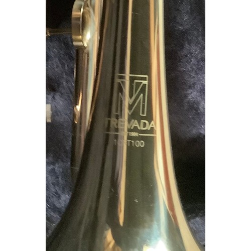 56 - TREVADA CORNET WITH KNICKEL MOUTH PIECE AND CASE 
IN EXCELLENT CONDITION