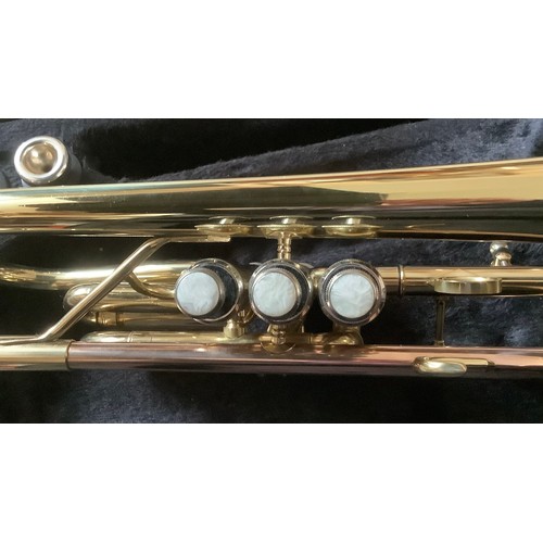 56 - TREVADA CORNET WITH KNICKEL MOUTH PIECE AND CASE 
IN EXCELLENT CONDITION