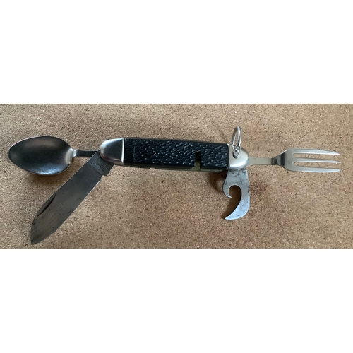 54 - VINTAGE STAG IRELAND CAMPING KNIFE MULTI-TOOL
KNIFE FORK SPOON AND CAN OPENER
EXCELLENT CONDITION