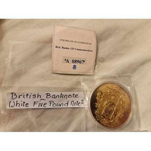 5 - Historical British Banknotes Gold-plated Proof Medallions 50mm