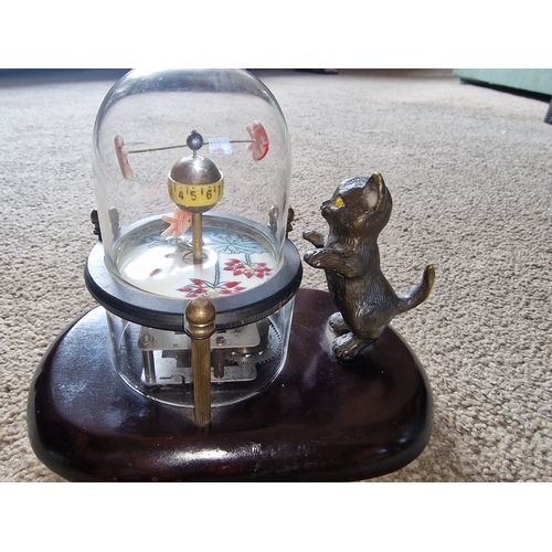 11A - Unusual bronze cat and koi carp wind up clock in gwo.