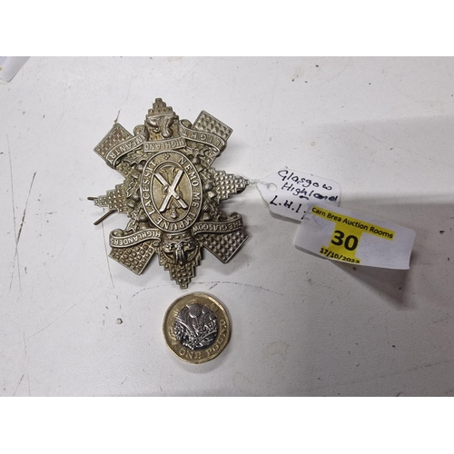 30 - Very Large Glasgow Highlanders cap badge