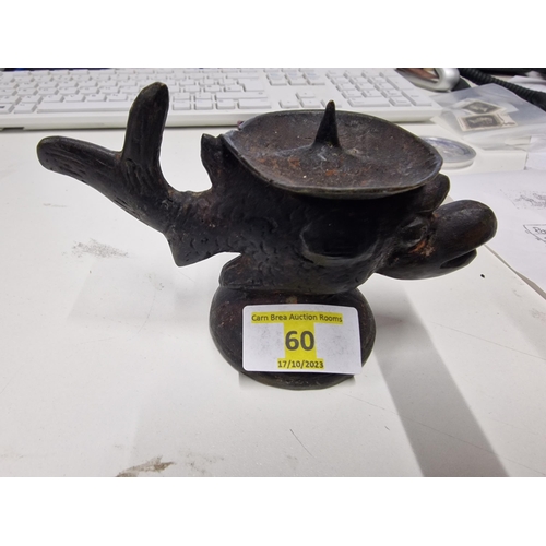 60 - vintage oriental fish candle holder