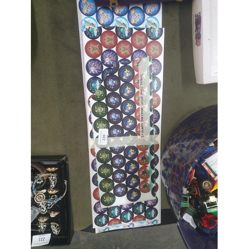 220 - 3 x sheets pokemon uncut pogs/tazos